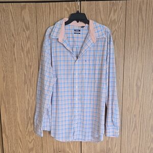 Izod Men's Blue and Pink Plaid Shirt